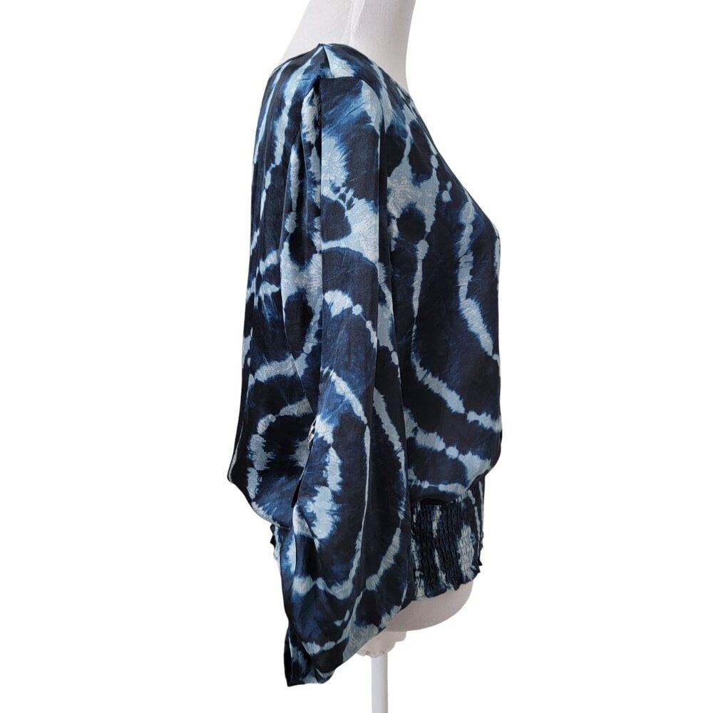 MICHAEL Michael Kors Size L True Navy & Light Blue Tie Dye Satin Blouse - Picture 6 of 13